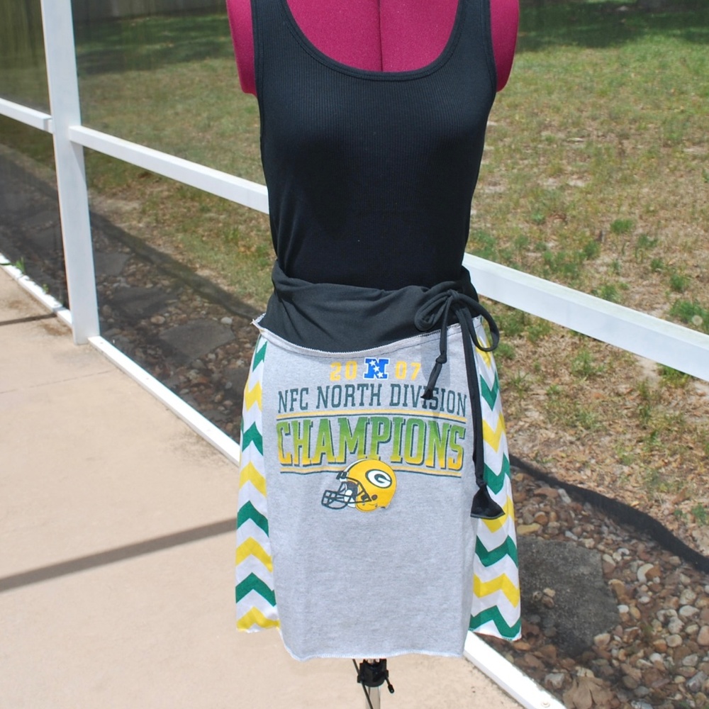 Green Bay Packers Vintage Tie Waist Bohemian Upcycled Skirt with Yoga Band S